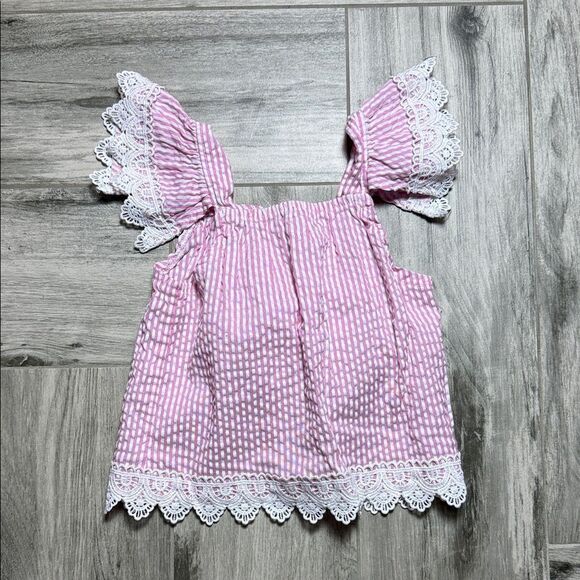 Rare Editions Pink and White Kids Blouse with Lace Accents - Picture 1 of 4